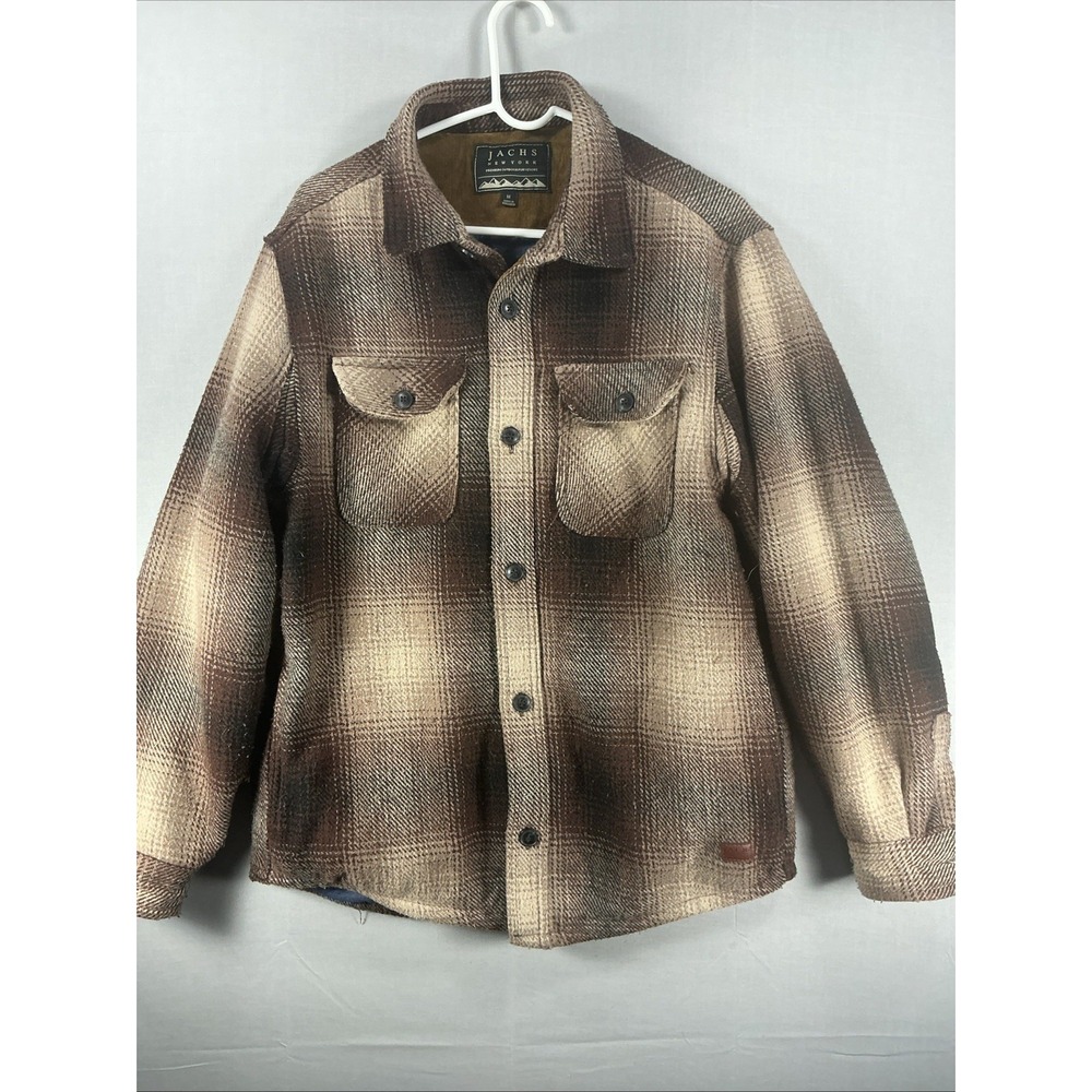 Jachs New York Jacket Mens L Lined Plaid Heavy Flannel Button Up Shacket Chore